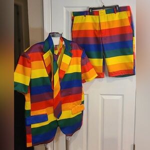 NWT Multicolor Striped Men's Blazer and Shorts Set with tie